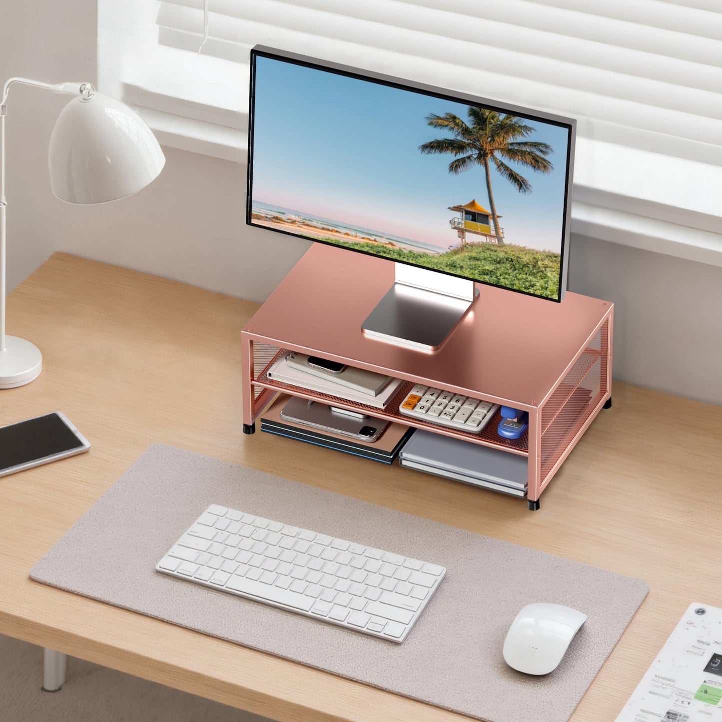 ECOLOVI 2-Tier Computer Monitor Stand Riser, Printer & Laptop Stand, Office Desk Accessories