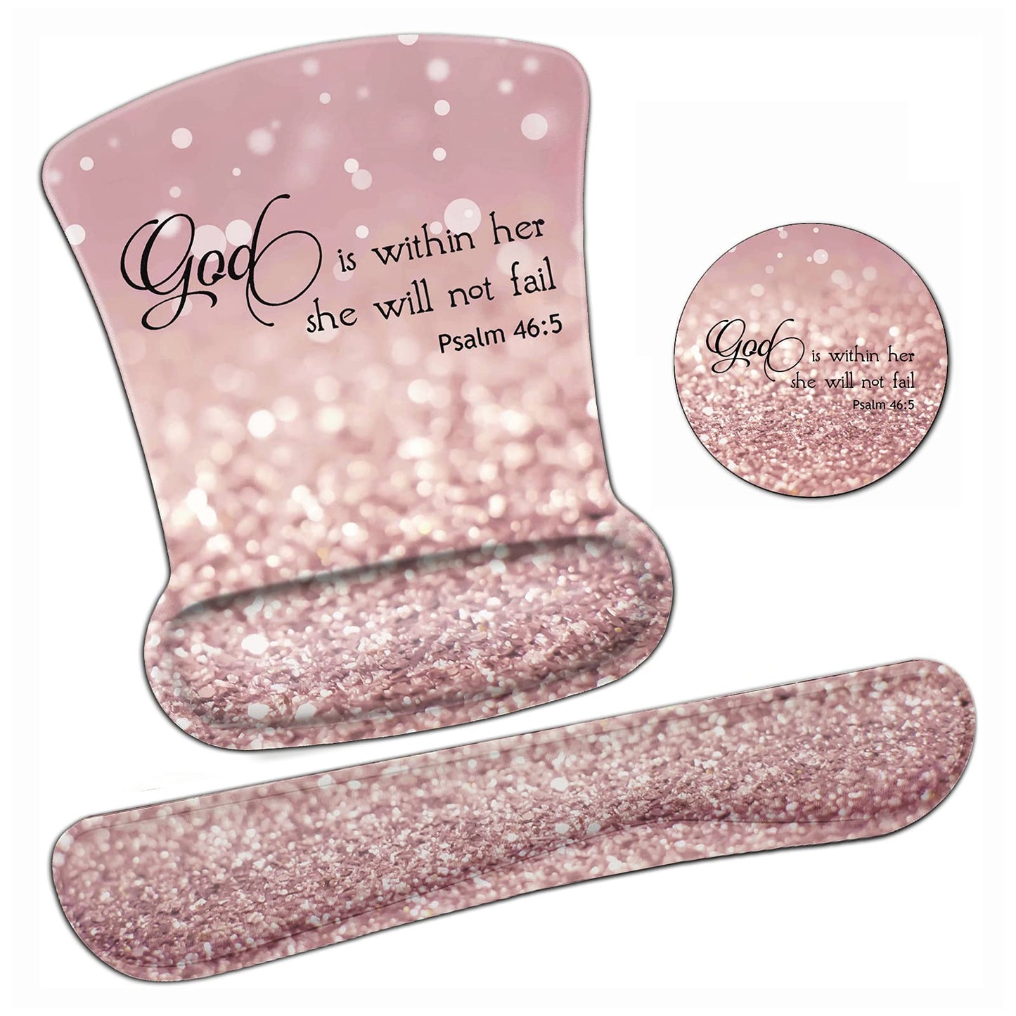 Ergonomic Mouse Pad Wrist Support Gel and Keyboard Wrist Rest Set Psalm 46:5 God is Within Her, She