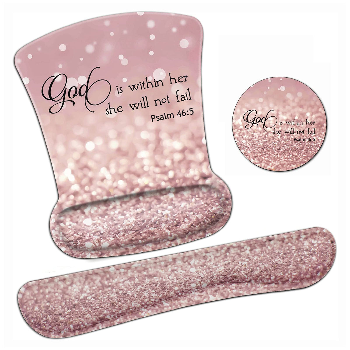 Ergonomic Mouse Pad Wrist Support Gel and Keyboard Wrist Rest Set Psalm 46:5 God is Within Her, She