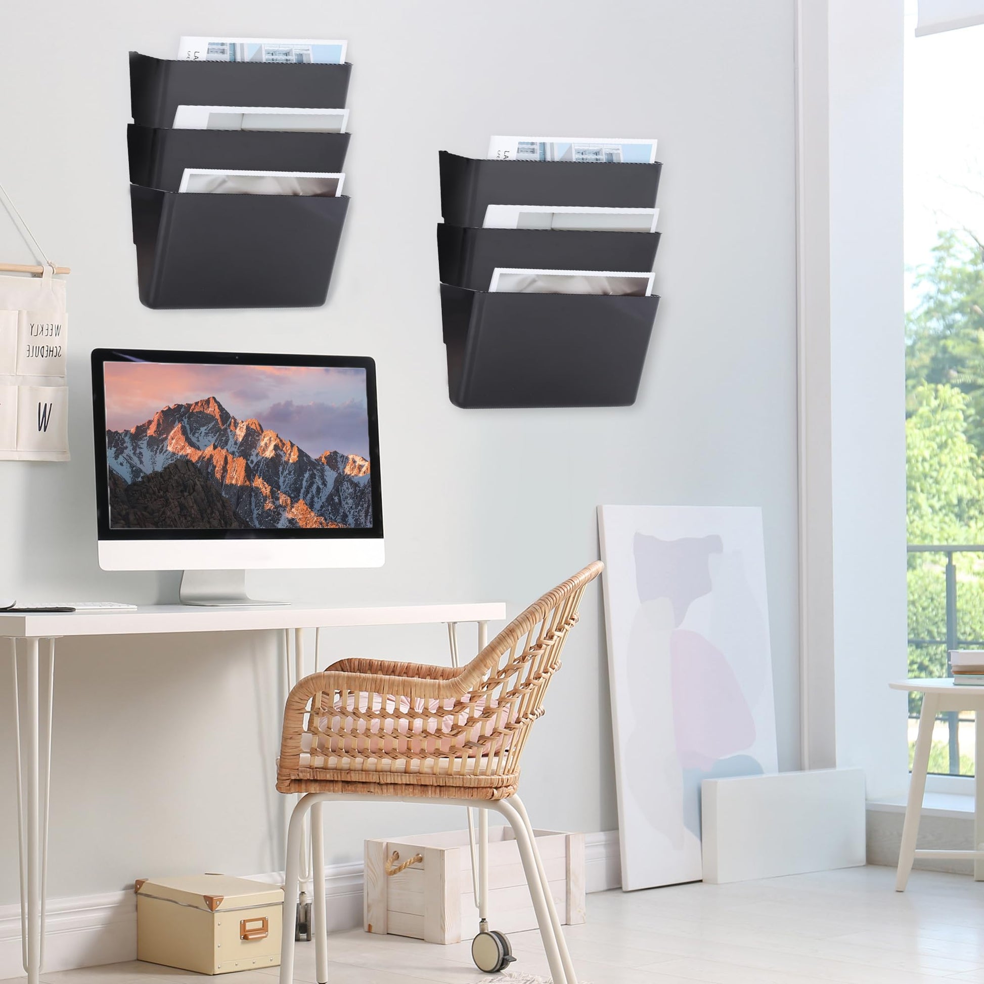 EASEPRES 6 Pack Black Plastic Single Pocket Hanging File Organizer, Wall Mount Paper Mails