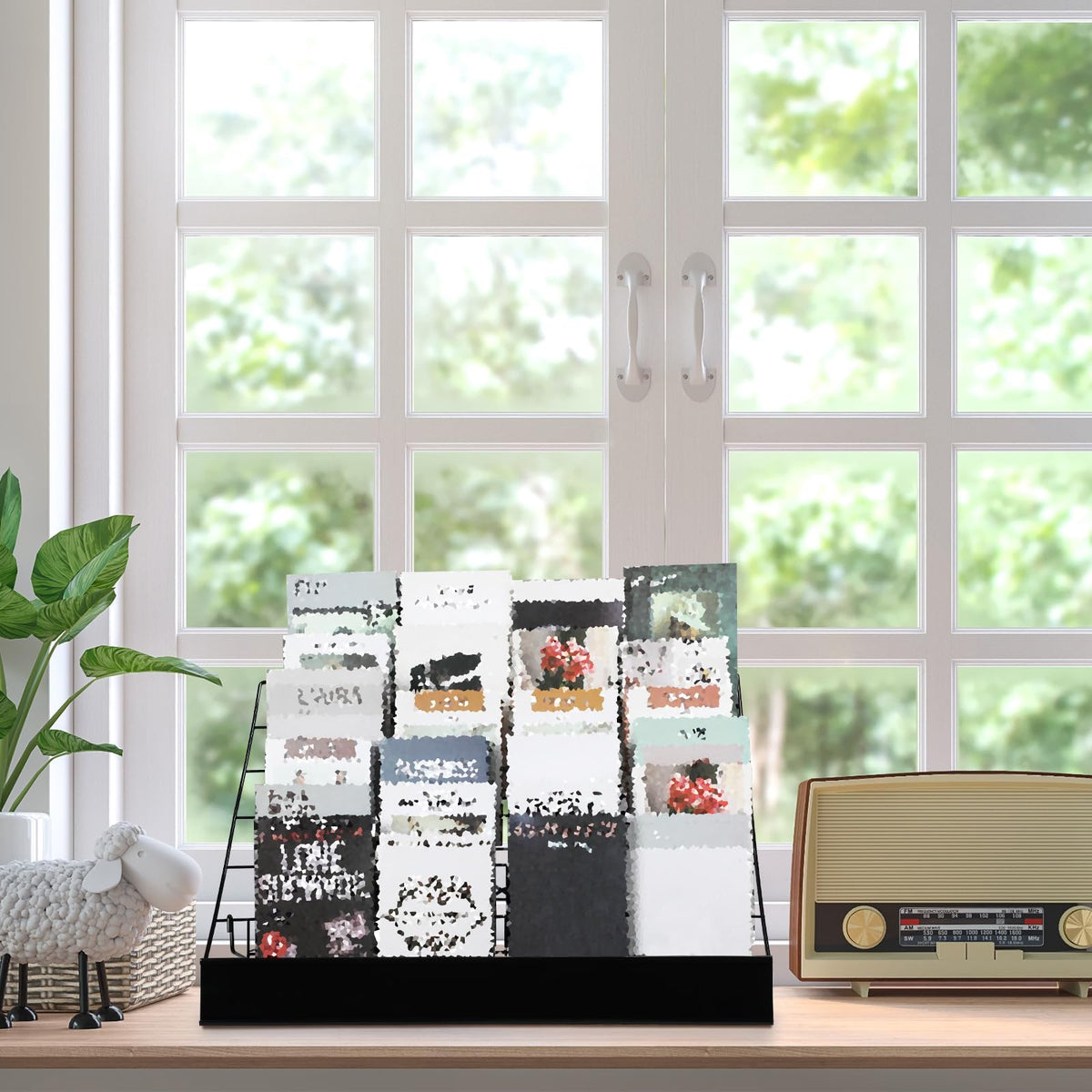 Queekay 6 Tier Wire Countertop Rack black Comic Book Holders Wide Wire Magazine Rack Tabletop