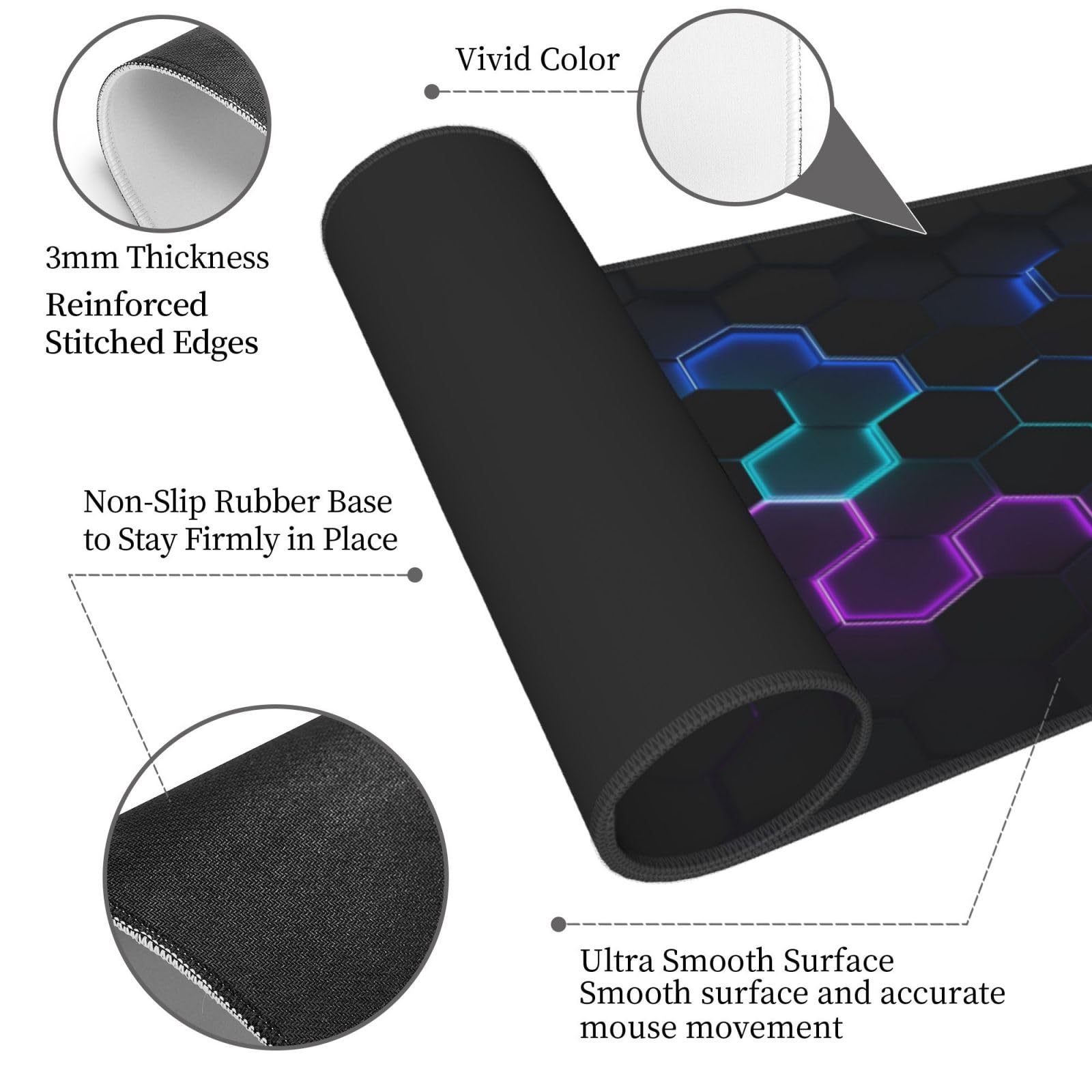 Beehive Honeycomb Funny Cool Black Large Gaming Mouse Pad, Extended Big Keyboard Mouse Mat, Long
