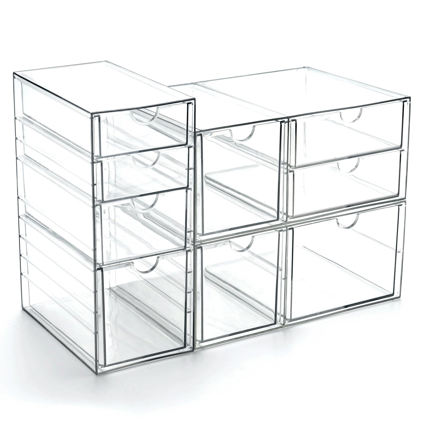 Prsildan Acrylic Drawer Makeup Organizer with 9 Drawers, Set of 3 Office Desk Organizers