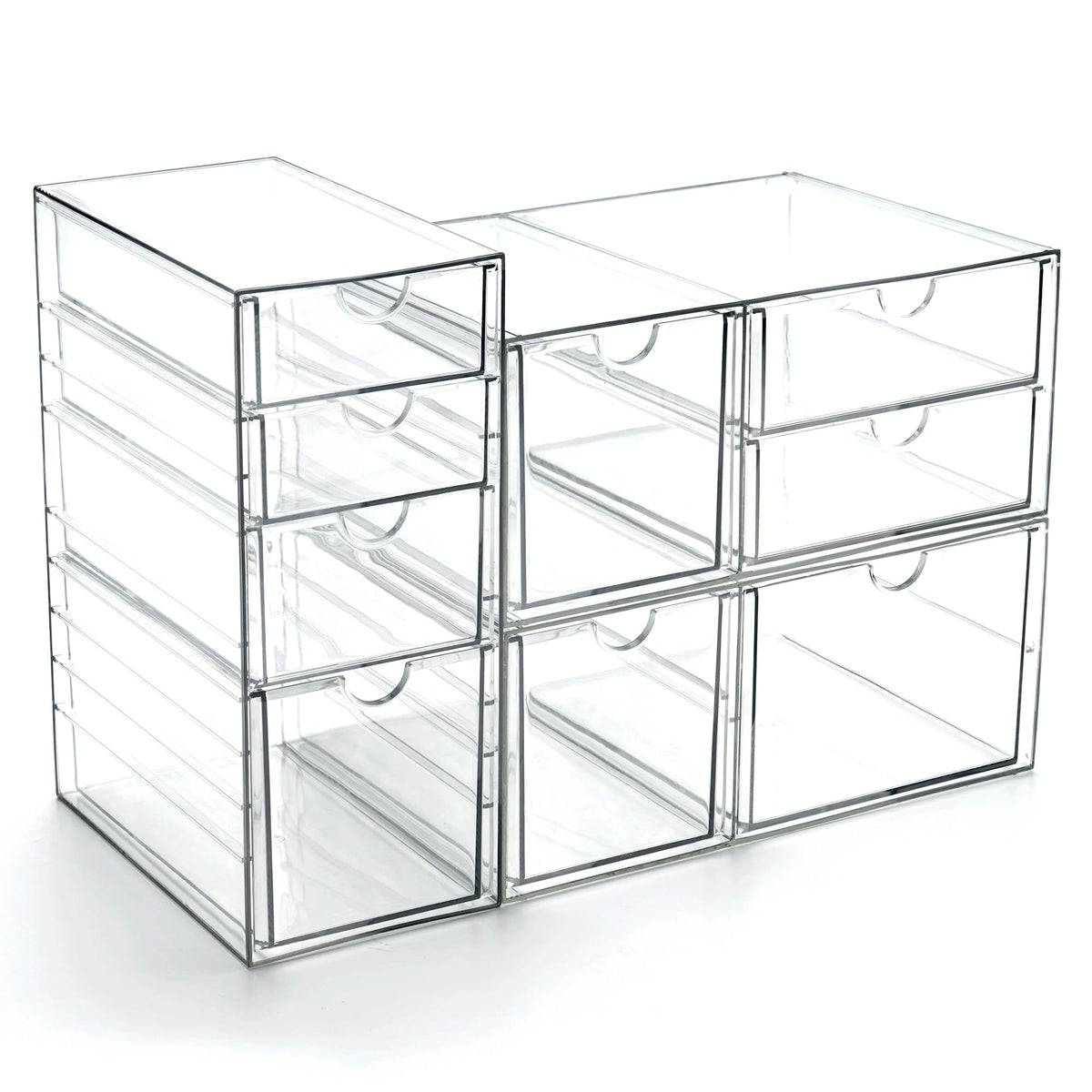 Prsildan Acrylic Drawer Makeup Organizer with 9 Drawers, Set of 3 Office Desk Organizers