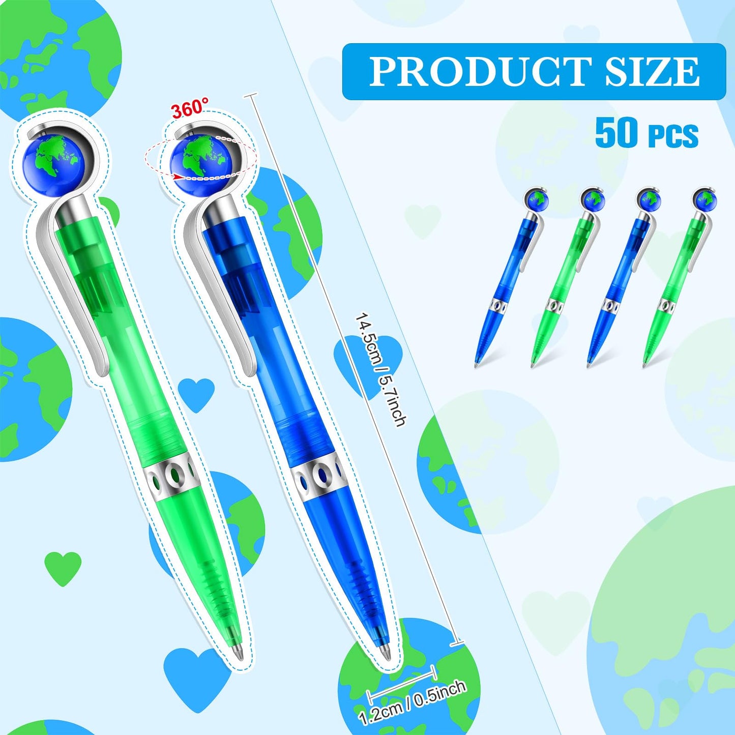 Teling 50 Pcs Earth Retractable Cute Globe Pens Bulk 1.0 mm Tellurion Shape Earth Day Black Ink