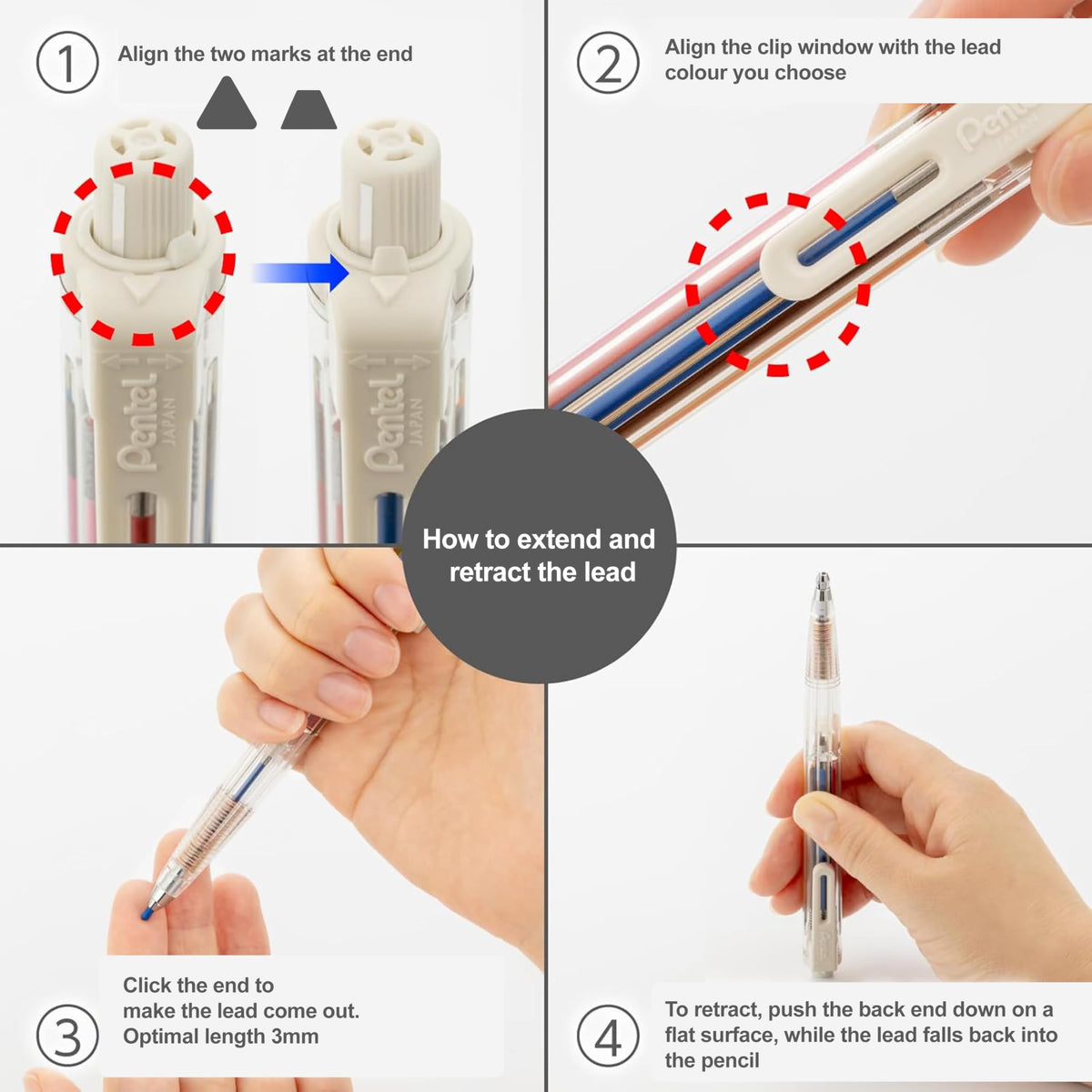 Pentel Art Multi 8 Set (XPH804ST), Mechanical Pencil with 8 Color Leads (2.0mm), Includes Sharpener