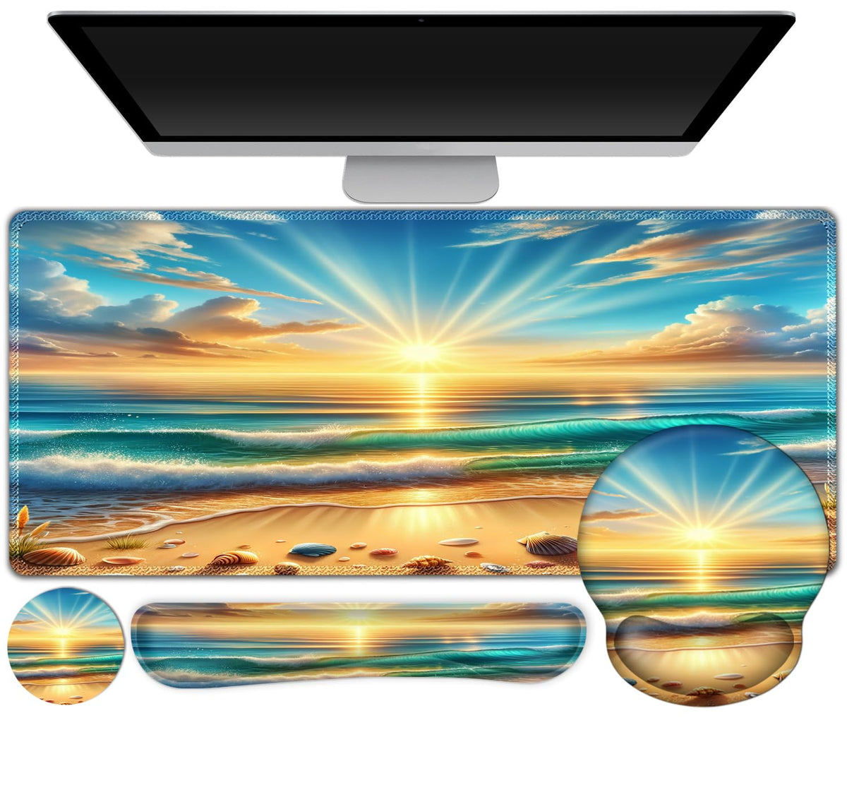 Gaming Mouse Pad, Large Desk Mat, Cute Desk Pad Protector, 4in1 XXL Mousepad + Keyboard Wrist