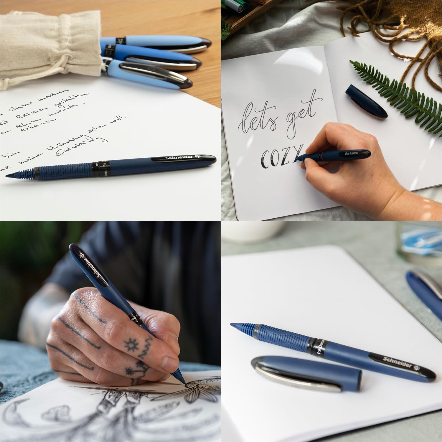 Schneider One Business Rollerball Pen, 0.6 mm Ultra-Smooth Tip, Blue Barrel, Four-Pack, One Each