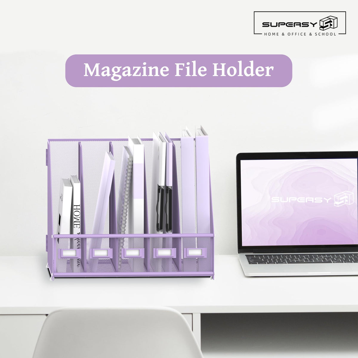 SUPEASY Desk Organizers Metal Desk Magazine File Holder with 5 Vertical Compartments Rack File