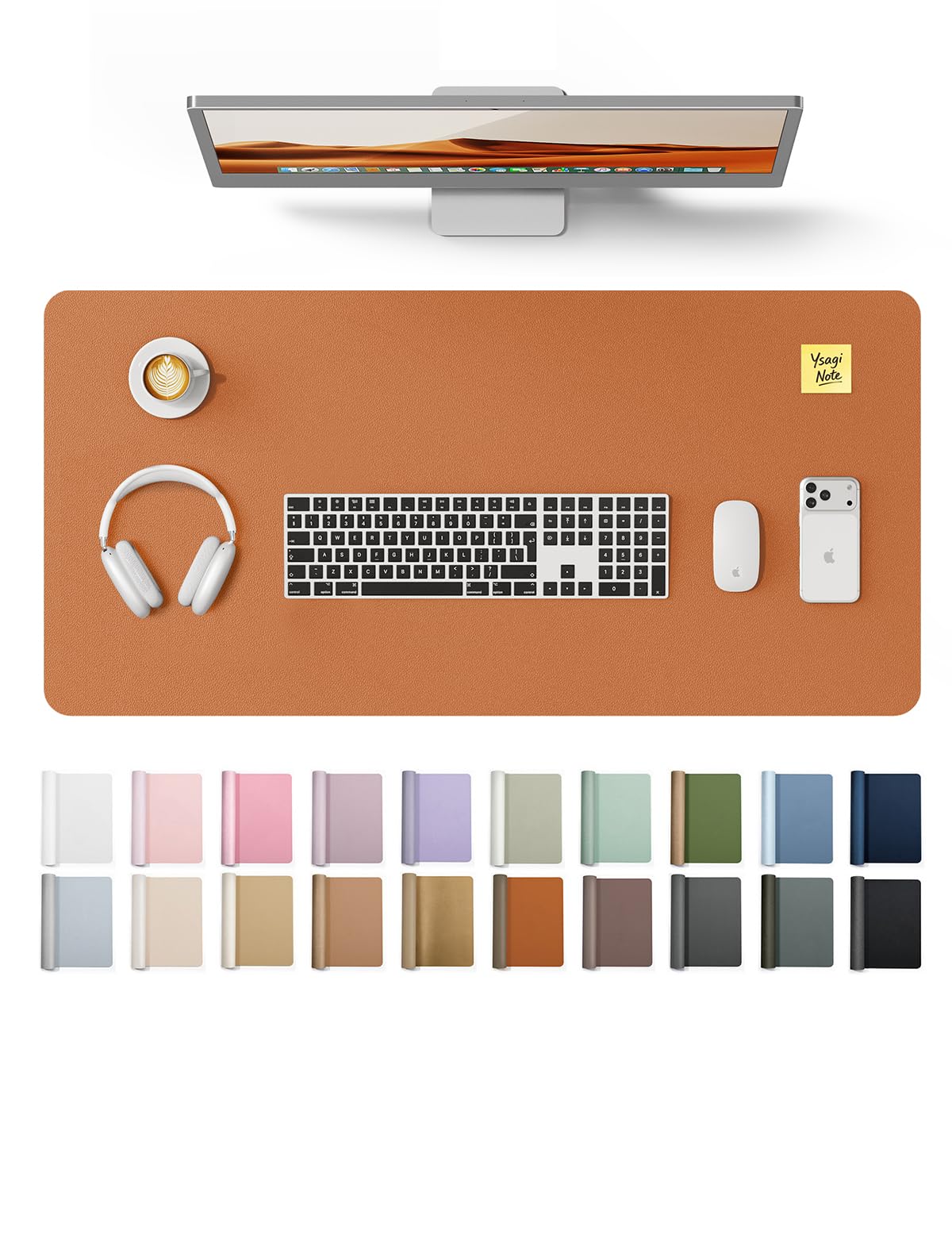 YSAGi Leather Desk Protector, Office Mat, Large Mouse Mat, Non-Slip PU Leather Blotter, Laptop Desk