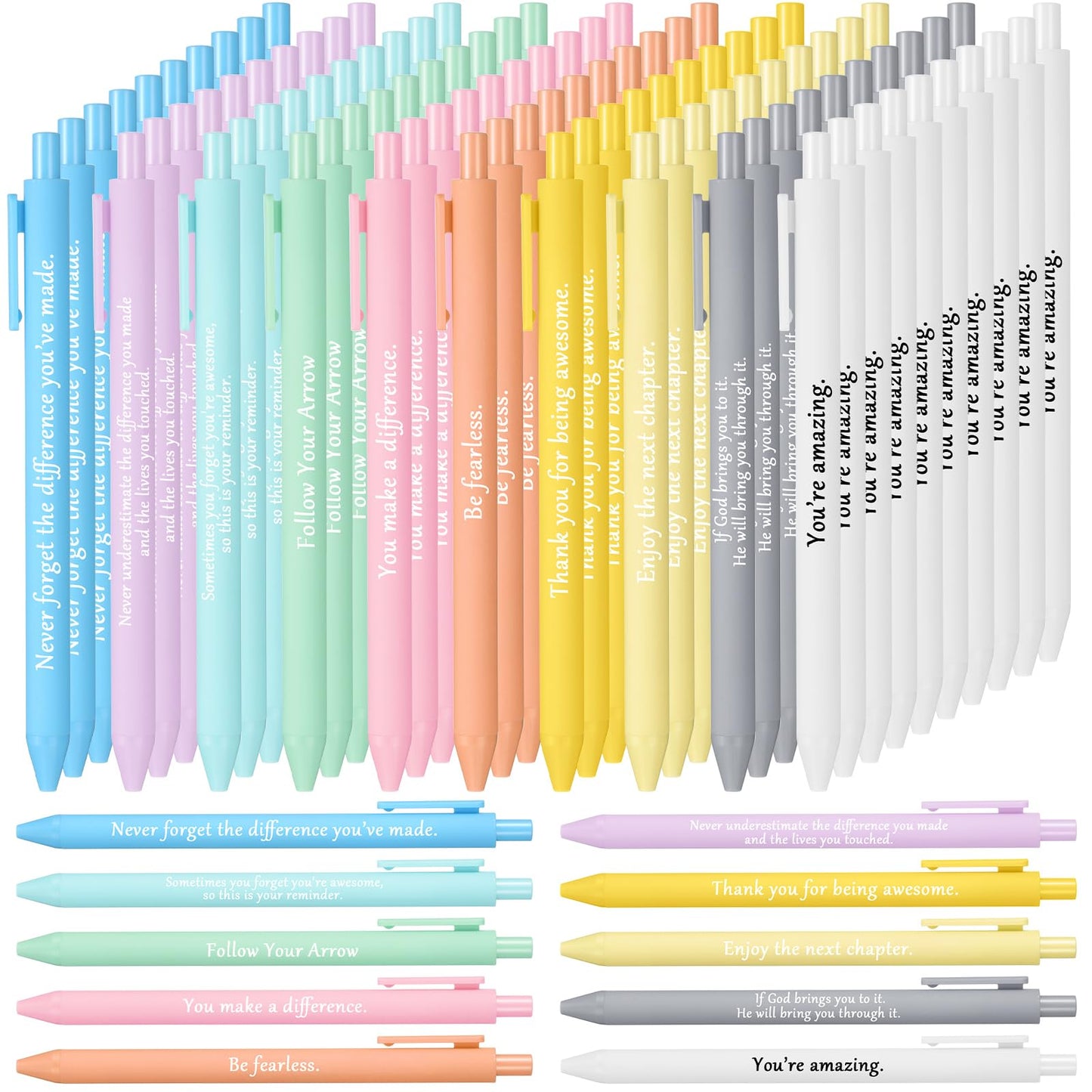 Teling 100 Pcs Inspirational Pens Bulk, Pastel Colors, Classic Style