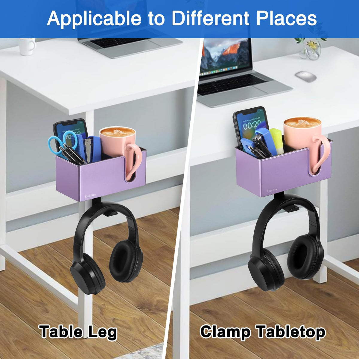 Rosyline 3-in-1 Clip-on Cup Holder for Desk with Desktop Organizer