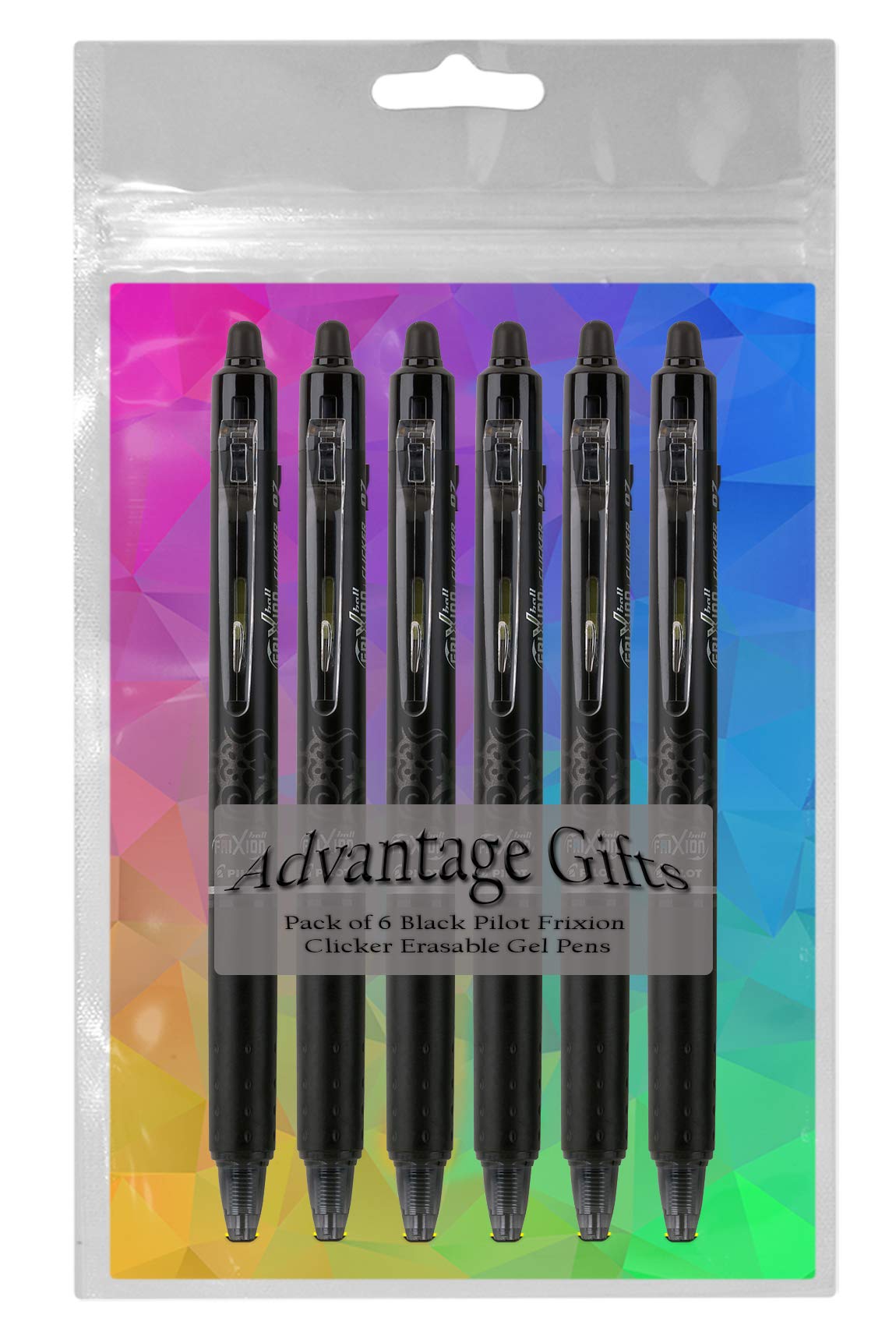 Advantage Gifts Clicker Retractable Erasable Gel Pens Fine Point (.7mm) Black Ink 6-pk;