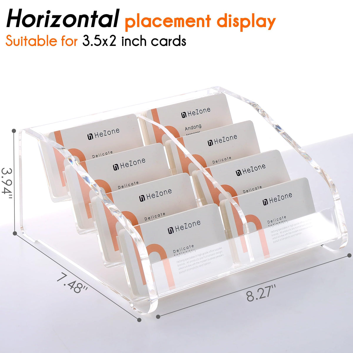 HeZone Business Card Holder for Desk Clear Acrylic Cards Stand Rack Multiple 8 slots 4 Tier