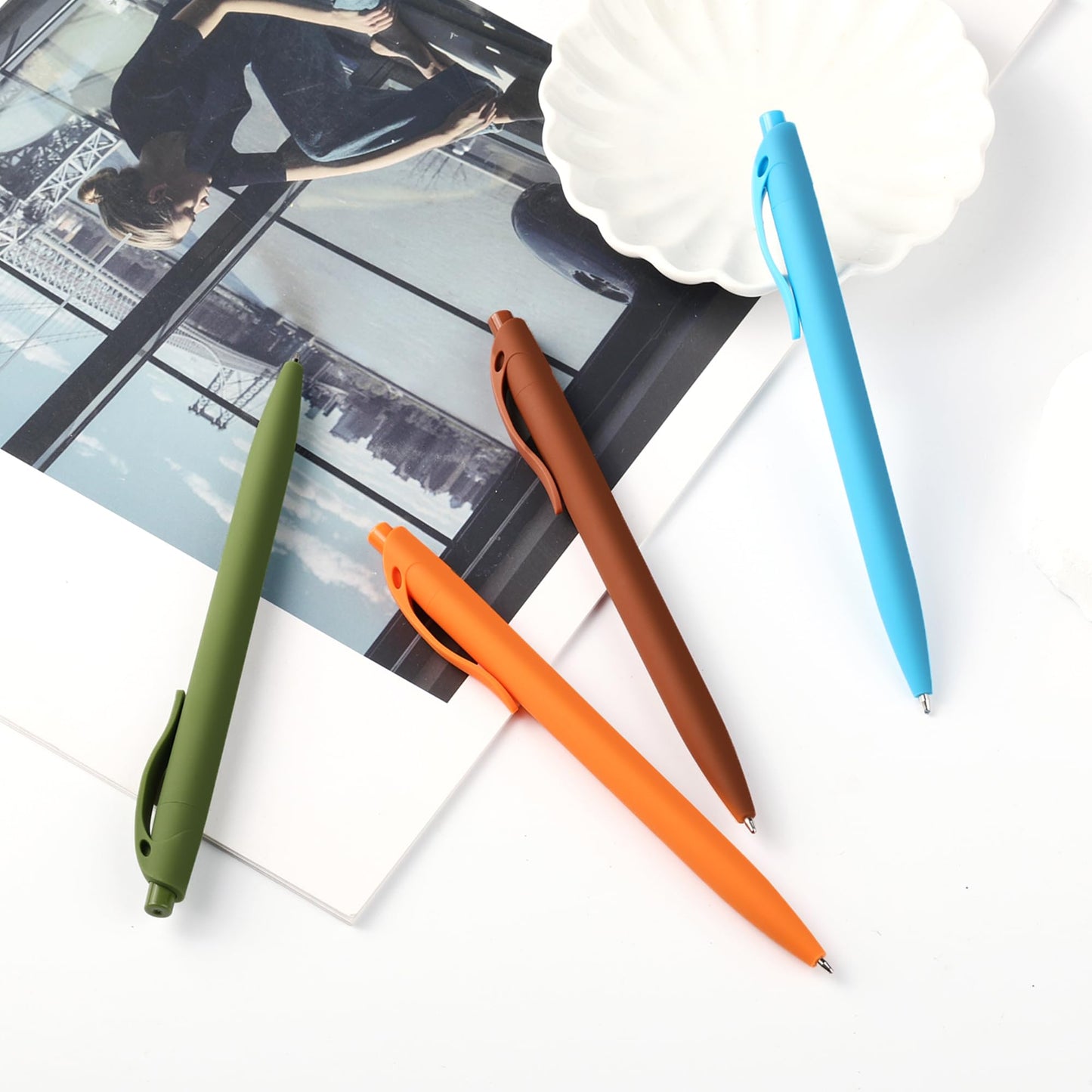 deegtran Pens Bulk, 50 Pack No Bleed Sky Blue Click Pen, Wholesale Retractable Ballpoint Pens, Pens