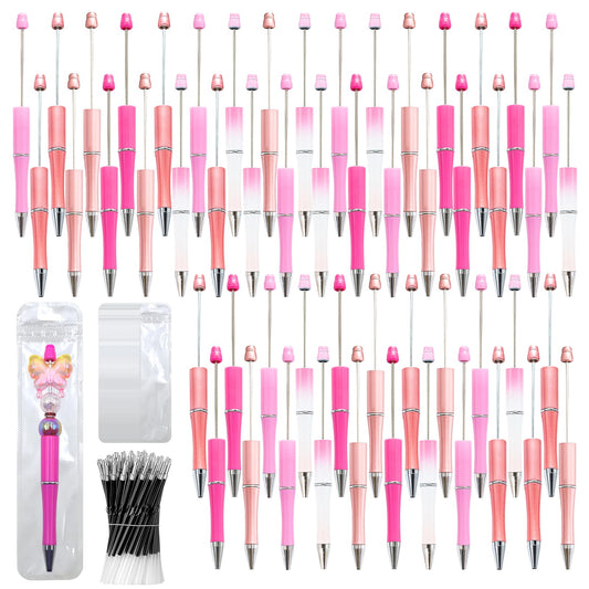 DASTTUIS 300 Pieces DIY Beadable Pen Kit – 100 Plastic Ballpoint Pens with Refills & Bags – School