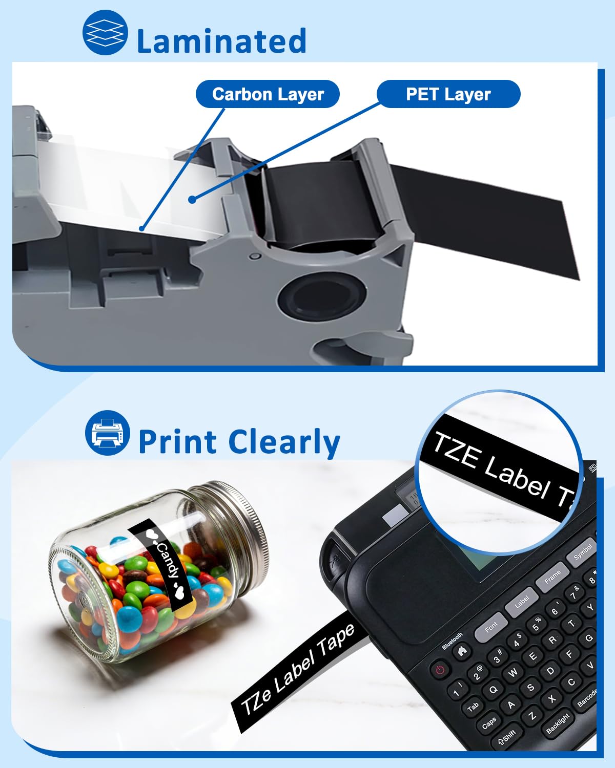 TZE-335 Replace for Brother P-Touch Label Maker Tape White on Black Refills