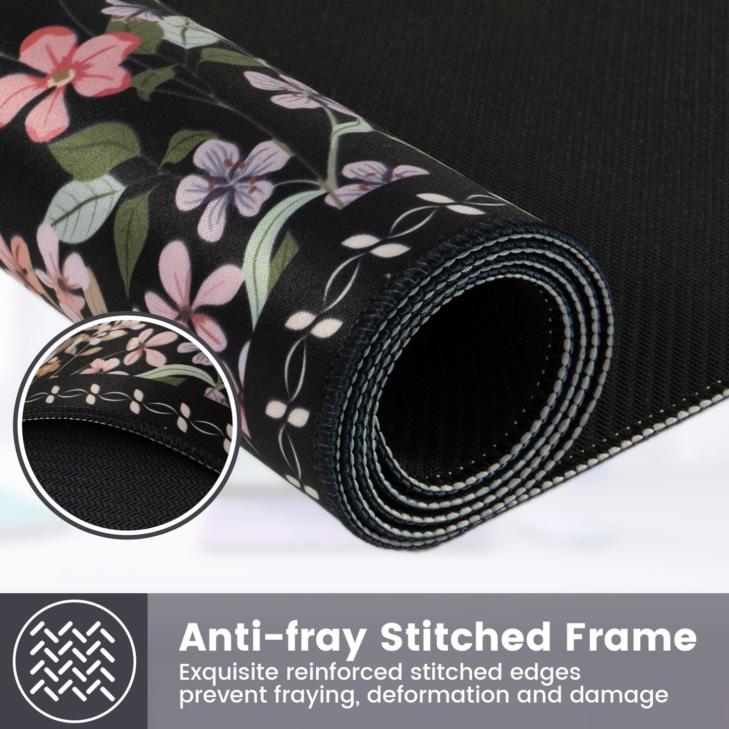 HAOCOO Floral Desk Pad, Black Computer Mat for Office Aesthetic Decor