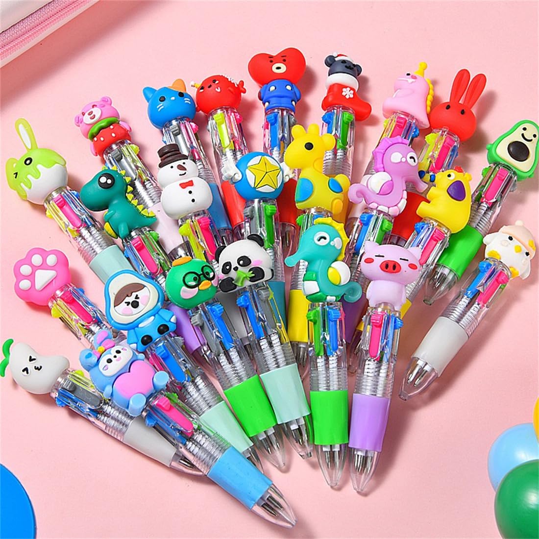 Arthink Mini Multicolor Pens, 4 in1 Kawaii Animal Party Bag Pen, Ballpoint Pens for Birthdays and
