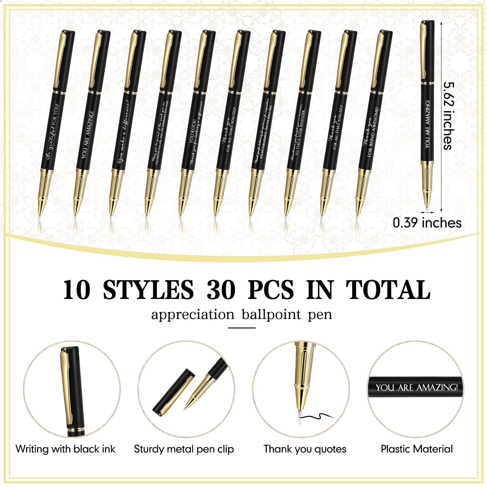 PerKoop 30 Sets Thank You Gift Inspirational Pen with Box, Black, Mixed