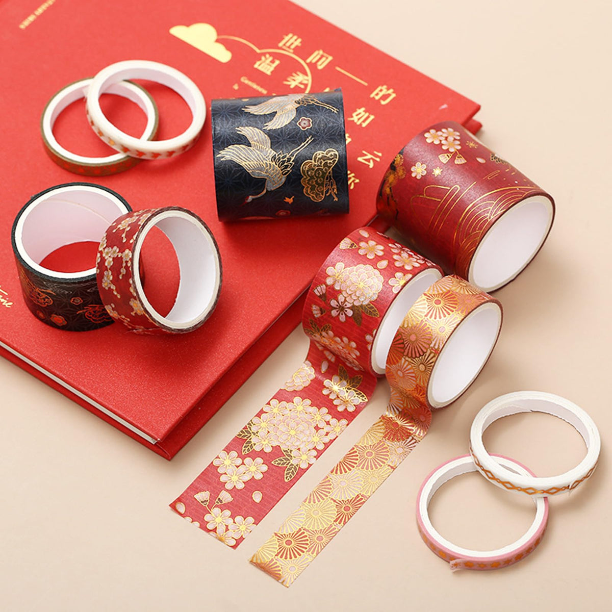 VIVIQUEN Gold Washi Tape Set Vintage Masking Tape Decorative Tape for DIY Scrapbooking, Crafts