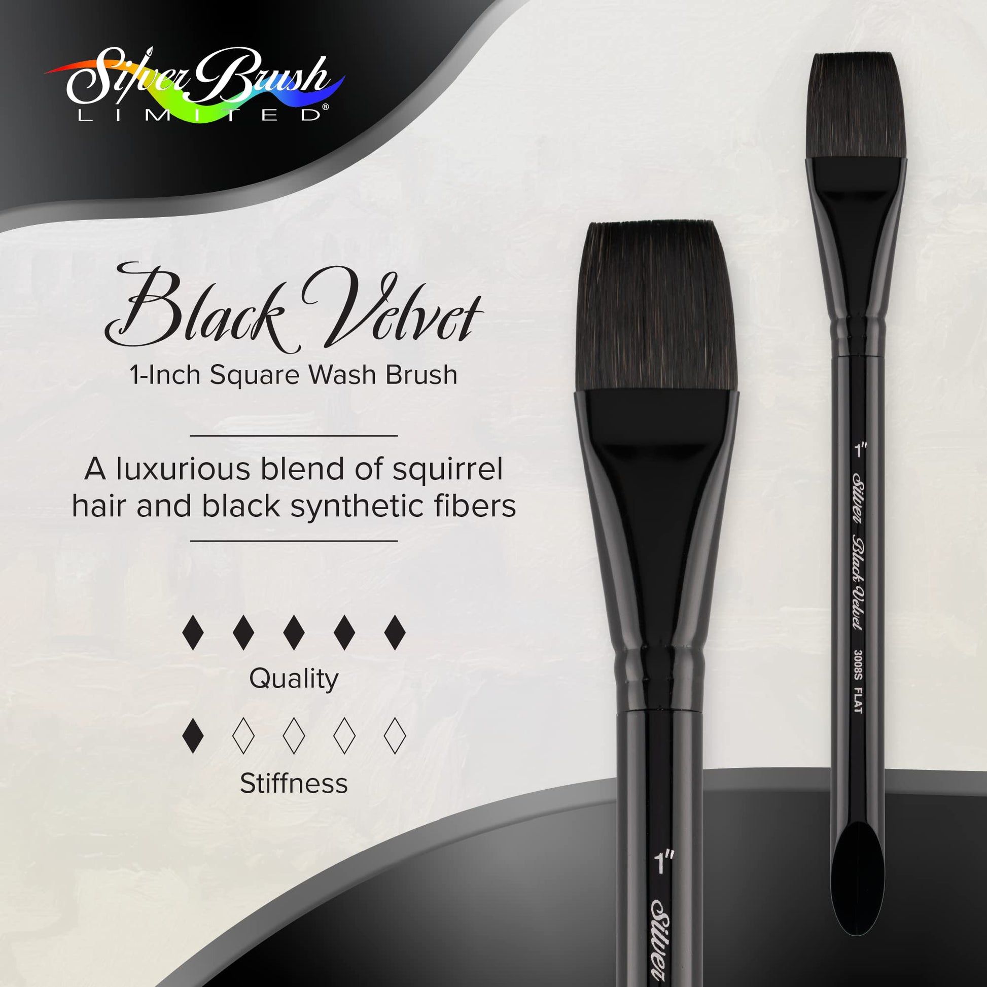 Silver Brush Limited Black Velvet Square Wash Brush, Size 1 in