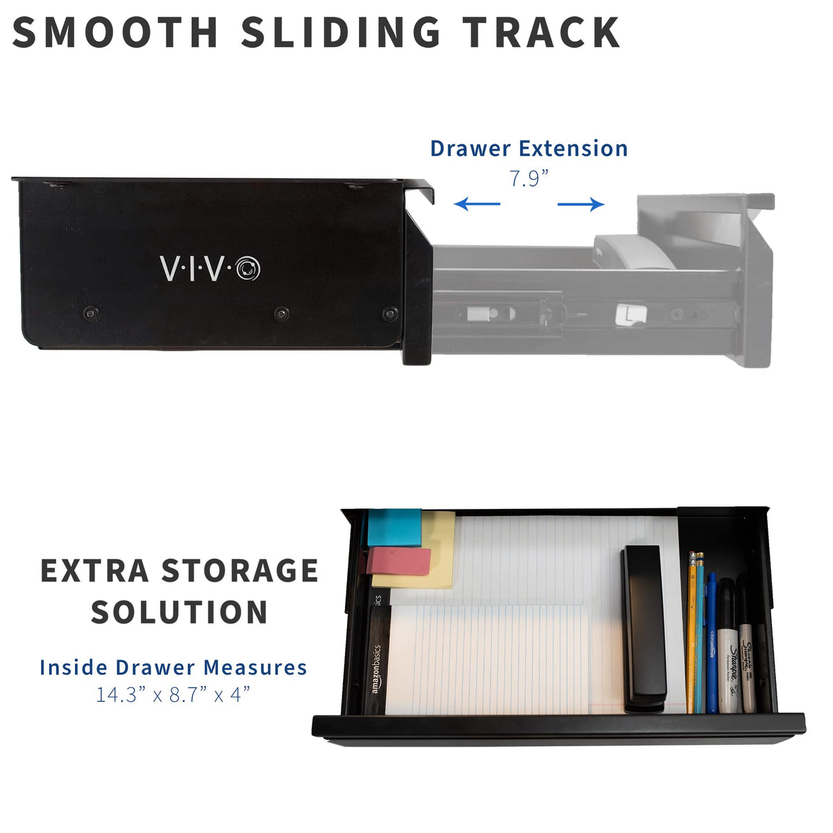VIVO Black 16 x 9 inch Under Desk Slide Out Drawer, DESK-AC03A-B
