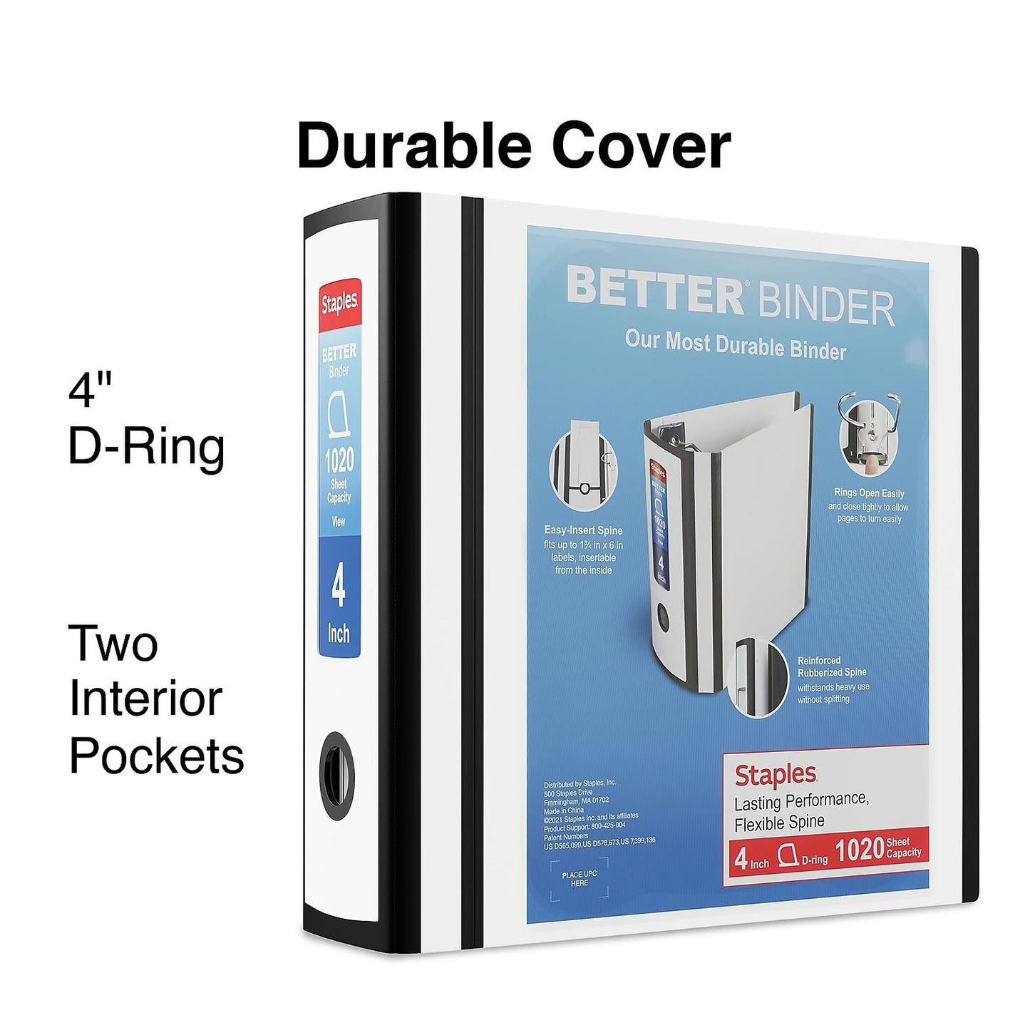 Staples Better 4-Inch 3-Ring View Binder, White, Reinforced Spine
