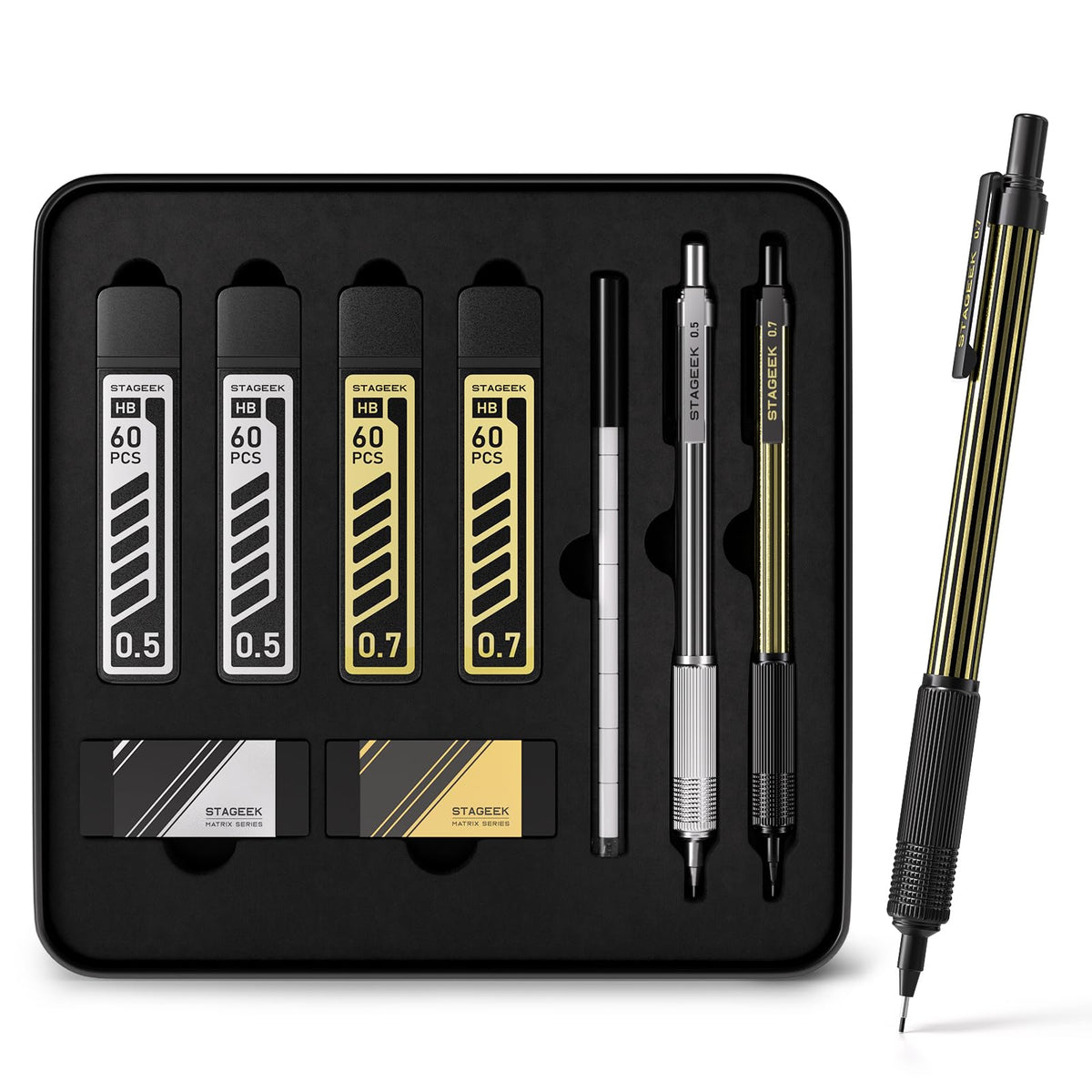 STAGEEK Metal Mechanical Pencil Set, 0.5 & 0.7mm Drafting Pencil Gift Set