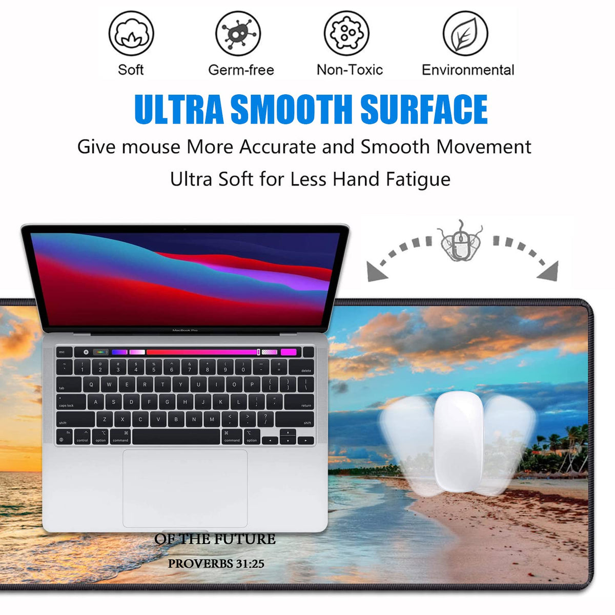 Desk Pad Mat With Coasters, 31.5"x 11.8" XXL Large Mouse Pad With Non-Slip Base and Stitched Edge