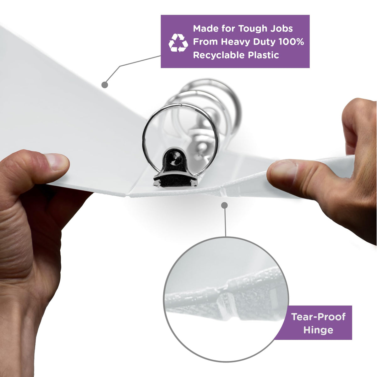 Carstens 2-Inch Heavy Duty 3-Ring Binder - Side Opening, White, Durable Plastic, Precision No-Gap