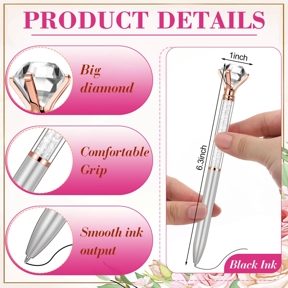Sherr 100 Pack Crystal Diamond Pens Jewel pen Bulk, Silver, Wedding Style