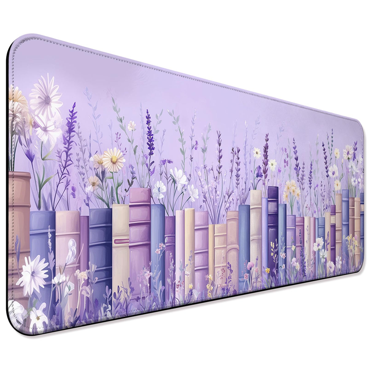 JIANG100 Pretty Wildflower and Book Gaming Desk Mat & Mouse Pad, Purple, XL