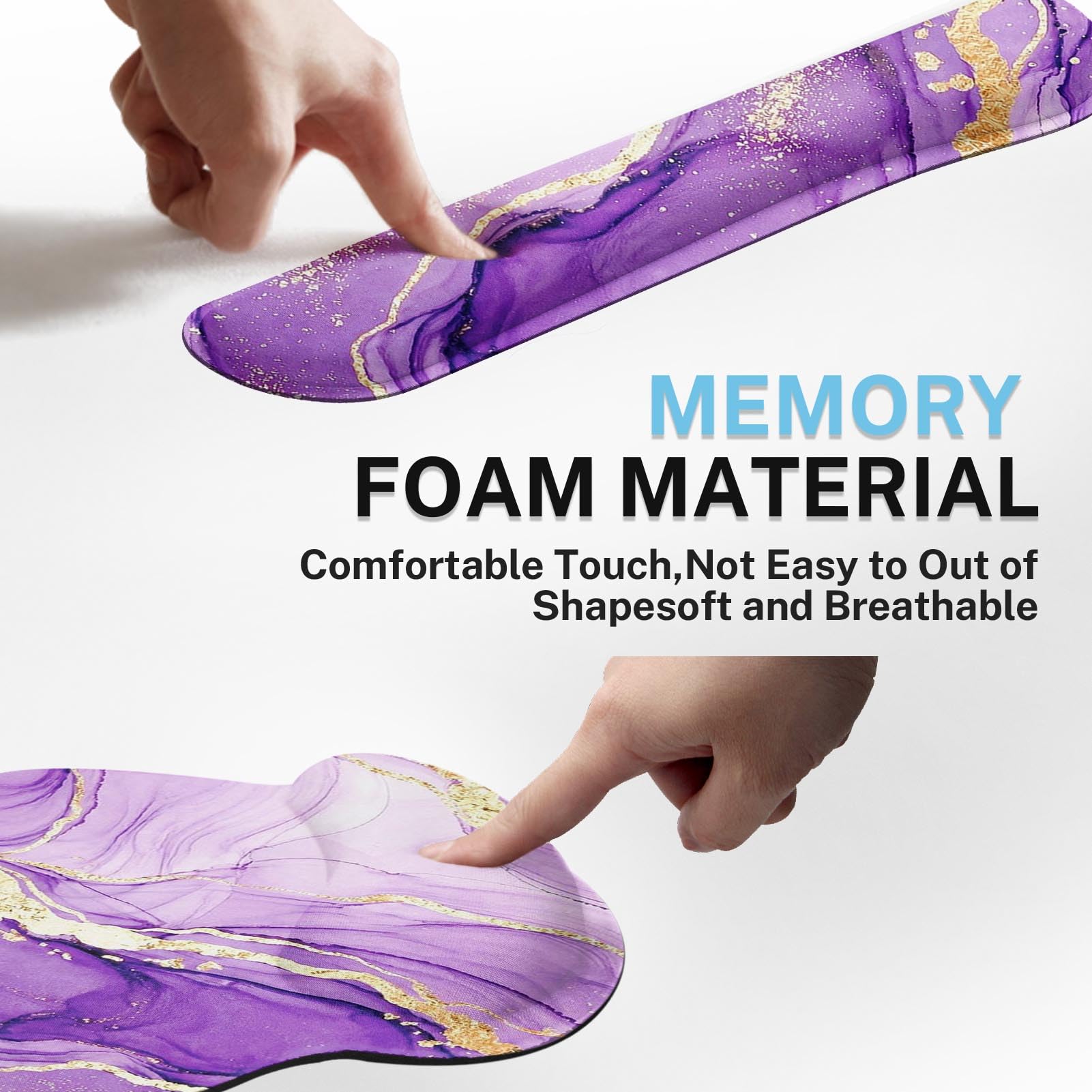 Arttown Keyboard Mouse Pad Set, 4 in 1 Desk Mat Set Marble Abstract Purple