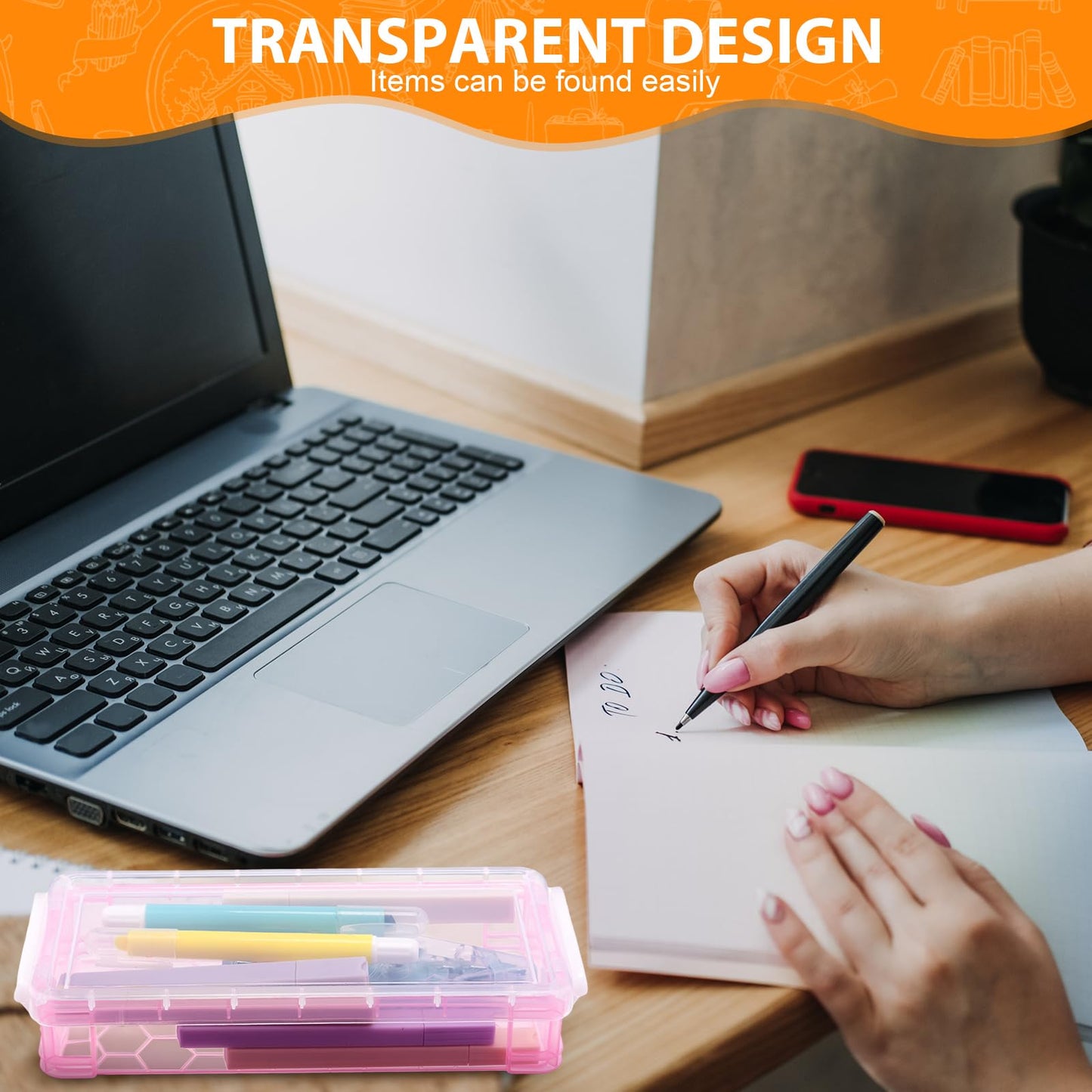 Gueevin 24 Pcs Pencil Box Clear Plastic Pencil Case, Fresh Color