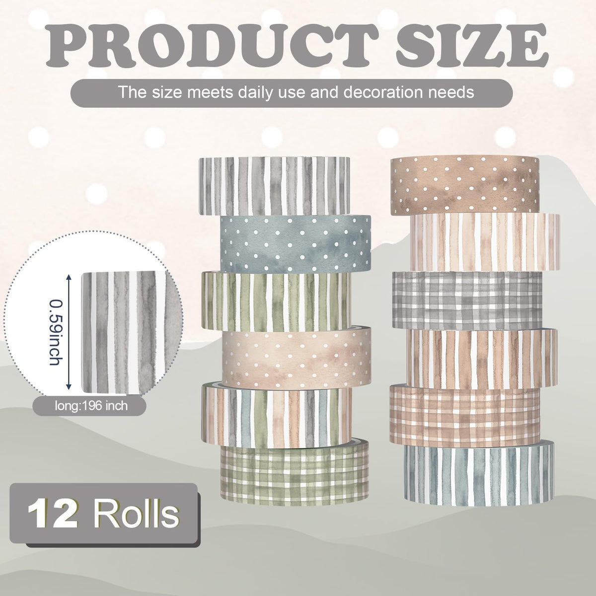 YooNotee 12 Rolls Floral Washi Tape Set,Watercolor,Stripes and Plaid