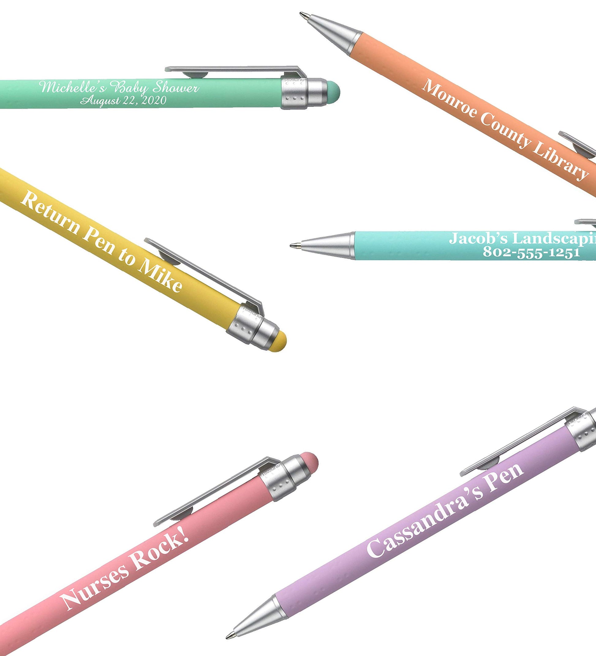 ExpressDesigns™ - Pastel Personalized Pens with Stylus - Soft Touch Design - Custom Printed Name
