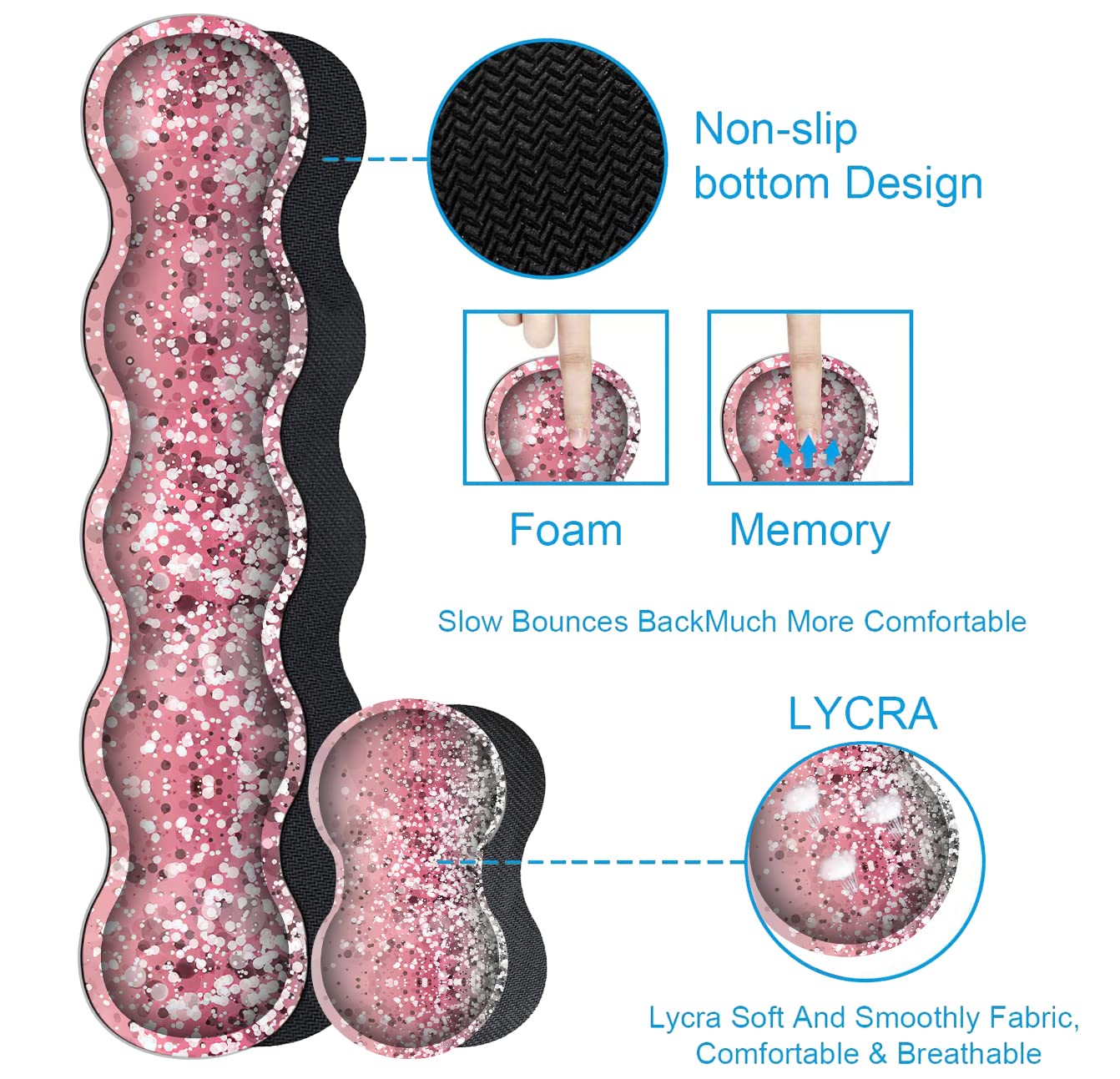 Pink Mouse Pad,Keyboard Mouse Pad Set,Extended Gaming Mouse Pad + Memory Foam Keyboard Wrist Rest