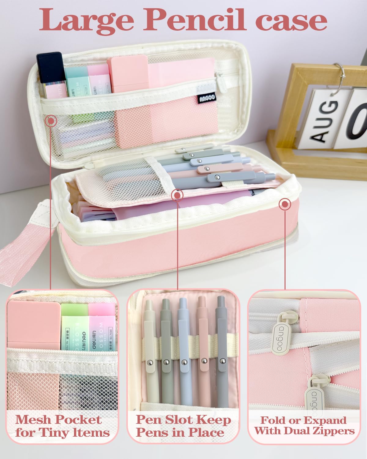 JIZHIYUAN 54PC Aesthetic School Supplies with Pink Pencil Case for Students