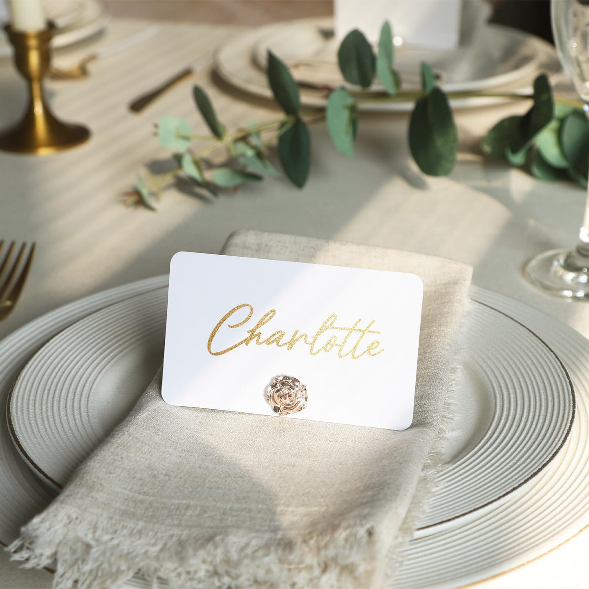 UNIQOOO 24Pcs Decorative Rose Floral Place Card Holders Bulk, Luxury Gold Metal Name Card Stands