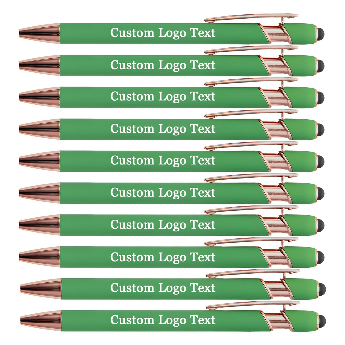 HEYZARDA Personalized Pens Ballpoint with Stylus, Grass Green, 10 Pcs