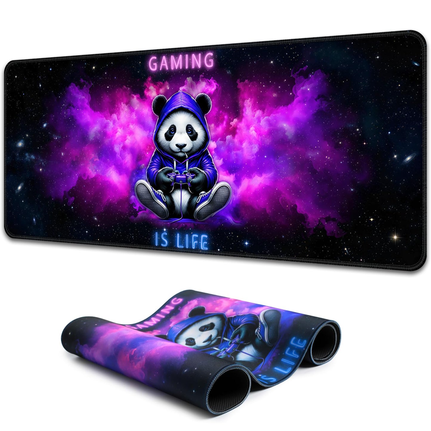 SparkLia Blacklight Gaming Mouse Pad – UV Reactive Neon Panda Gamer Design, Glow in The Dark RGB