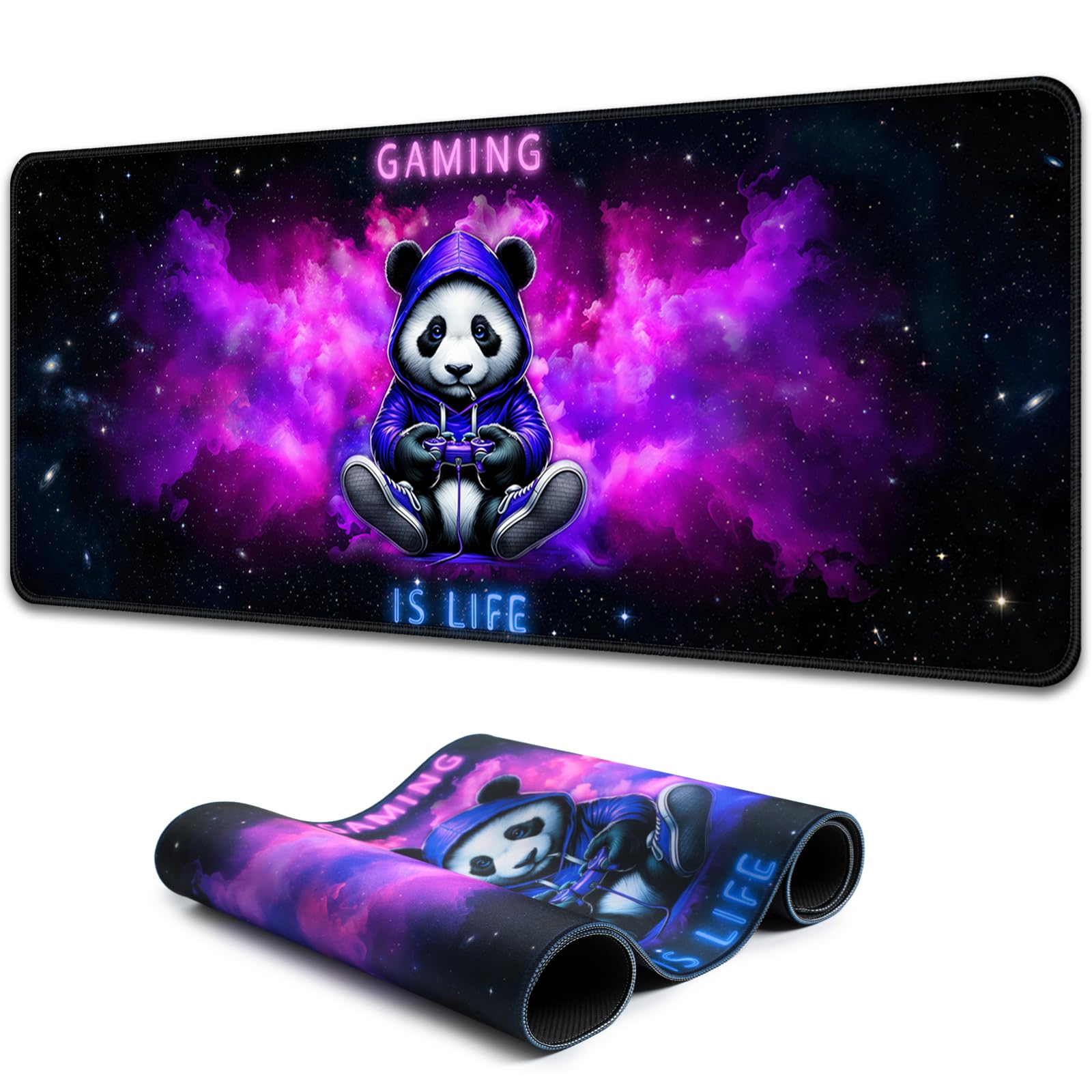 SparkLia Blacklight Gaming Mouse Pad – UV Reactive Neon Panda Gamer Design, Glow in The Dark RGB