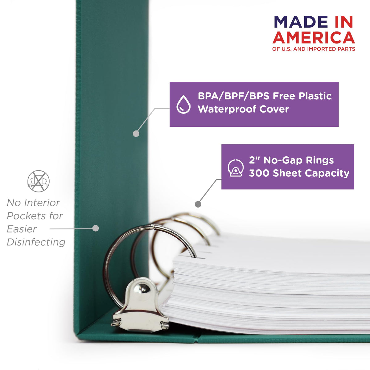 Carstens 2-Inch Heavy Duty 3-Ring Binder - Side Opening, Teal, Durable Plastic, Precision No-Gap