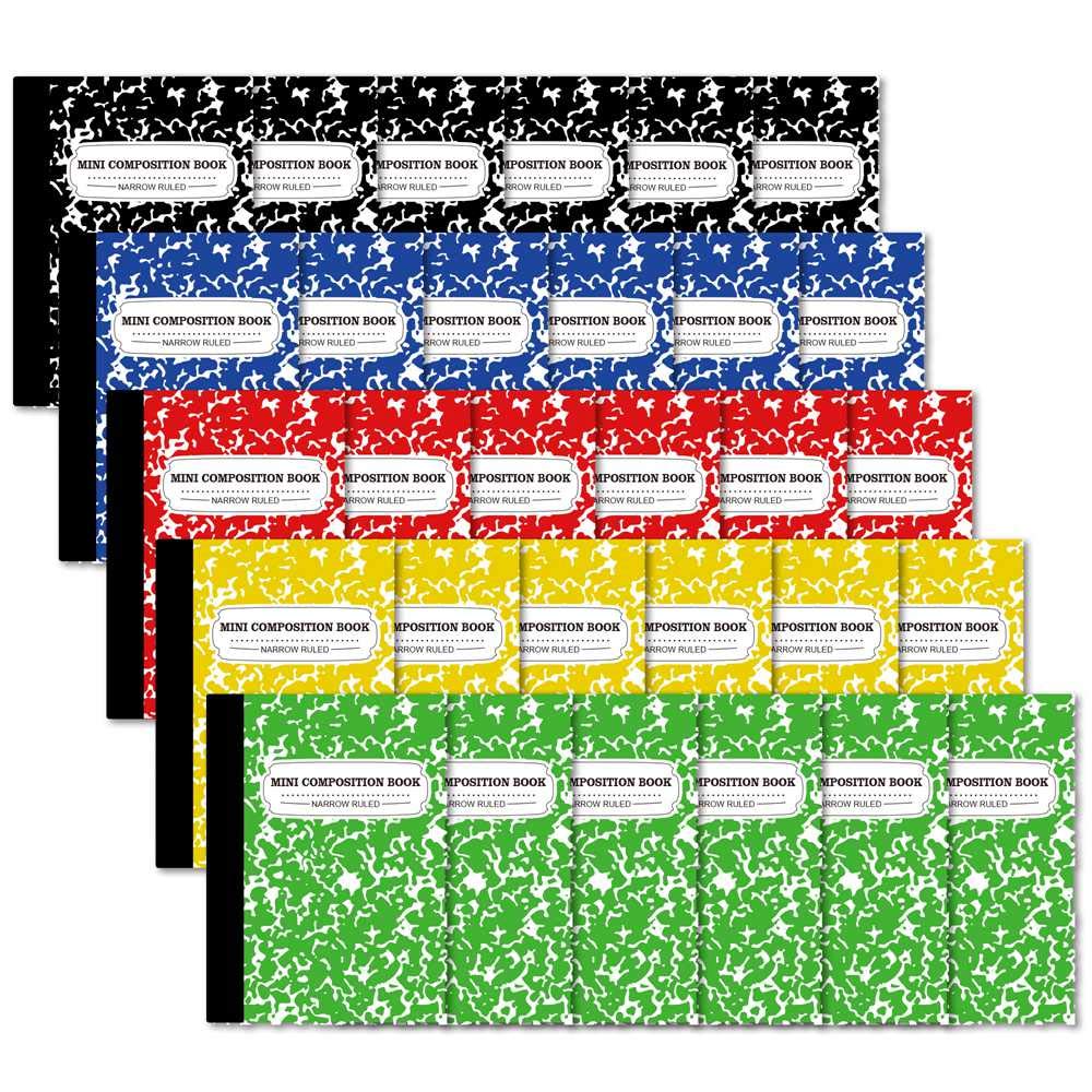 feela Composition Notebook, Mini Sized 30 Pack 5 Colors Narrow Ruled Mini Composition Books Bulk