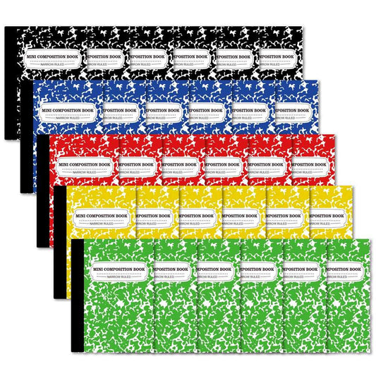 feela Composition Notebook, Mini Sized 30 Pack 5 Colors Narrow Ruled Mini Composition Books Bulk