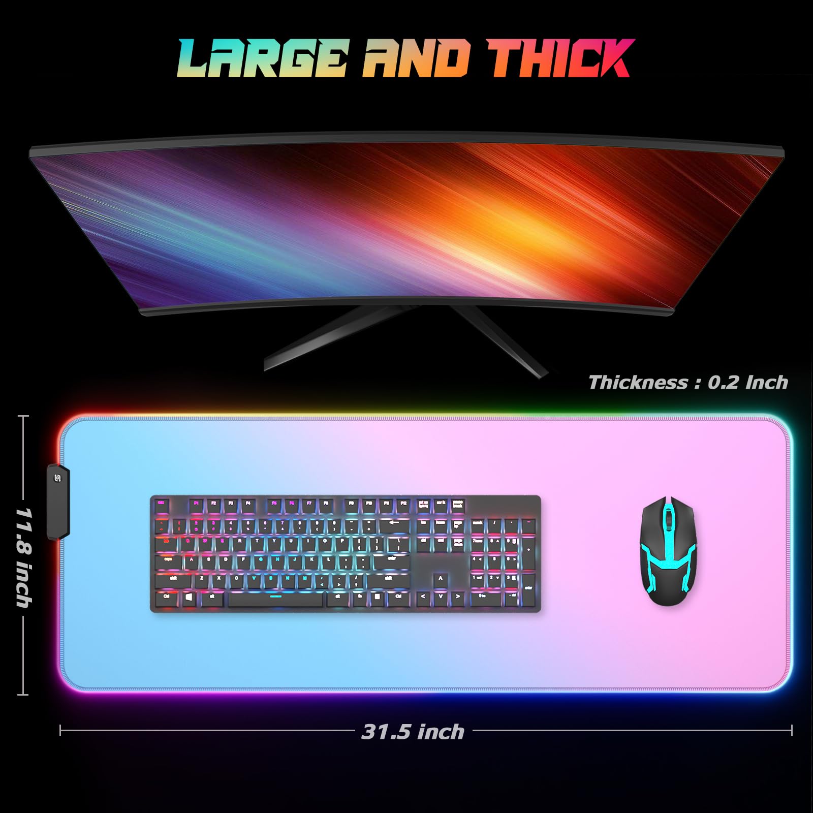 ITNRSIIET RGB Gaming Mouse Pad, Full Desk XL Extended Large Gaming Mousepad, 12 Lighting Modes 30%