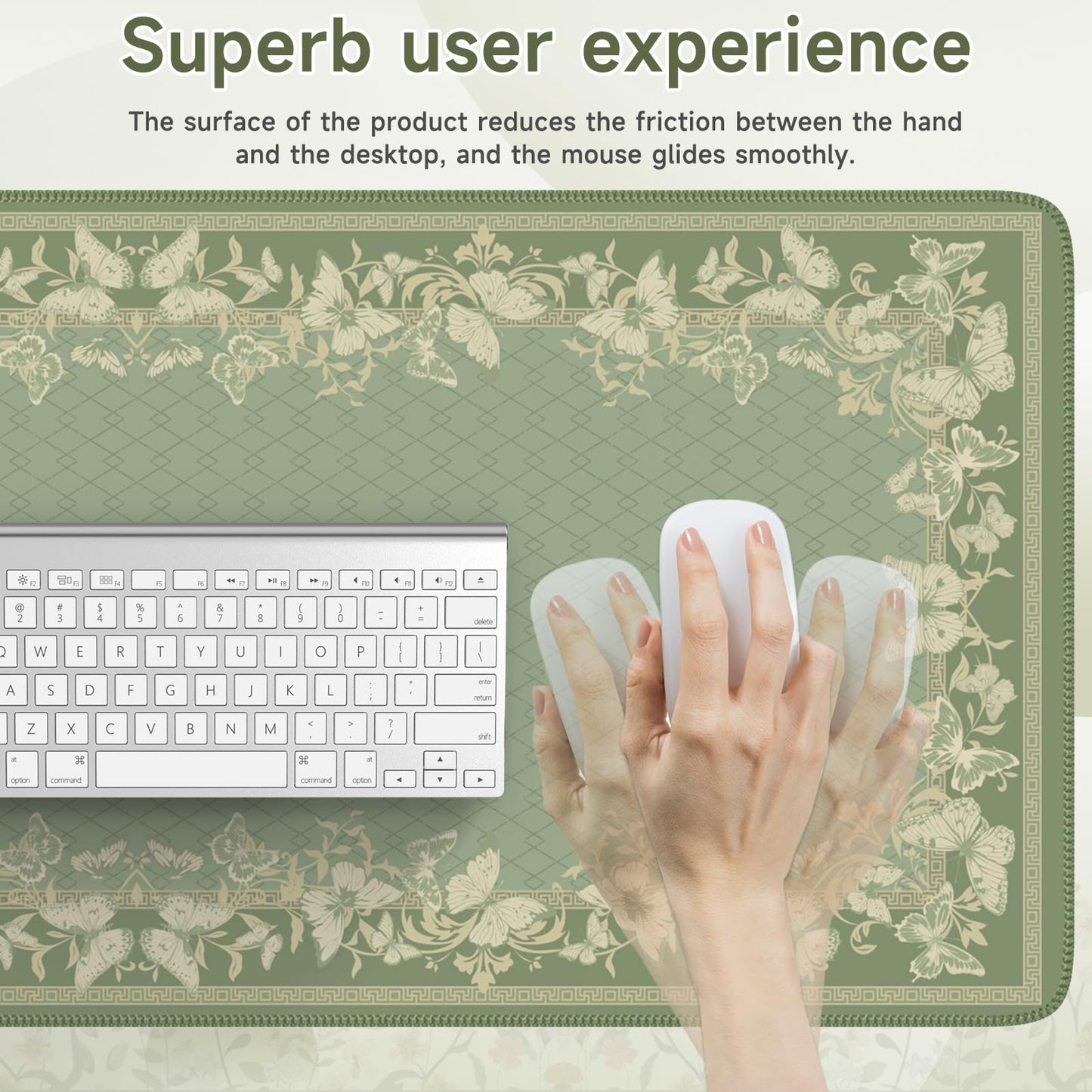 iCasso Floral Desk Mat for Keyboard and Mouse,Cute Mouse Pad,Light Green