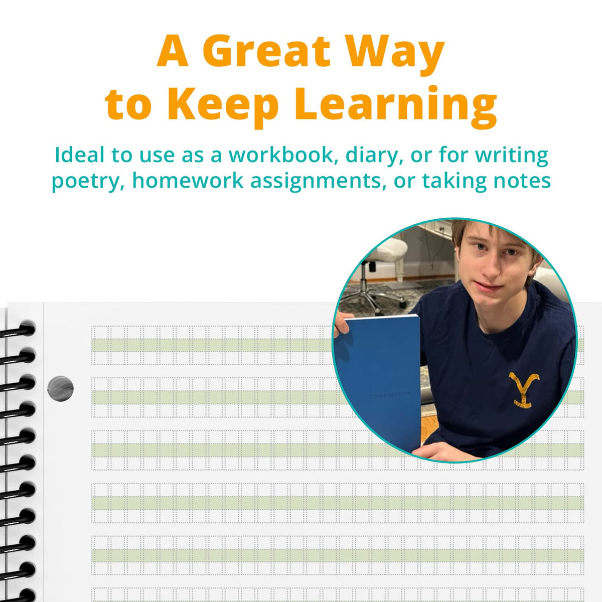 Channie's Youth Composition Notebook, Homework & Improvement Journal for Kids, Older Learners, &
