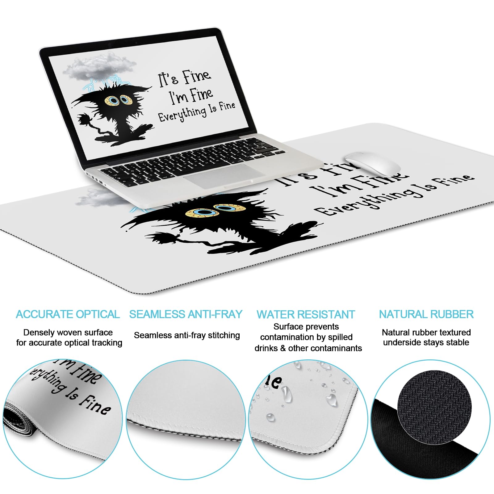 LIMKRIAN Large Gaming Mouse Pad Desk Mat Set, Funny Black Cat Desk Decor